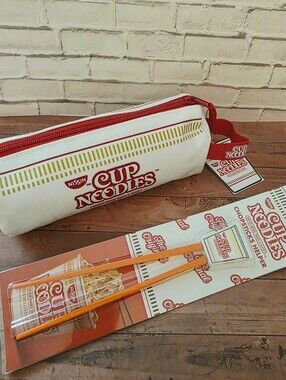Nissin Cup Noodles School Pencil Pouch & Training Chopsticks Gift Set Bundle NWT